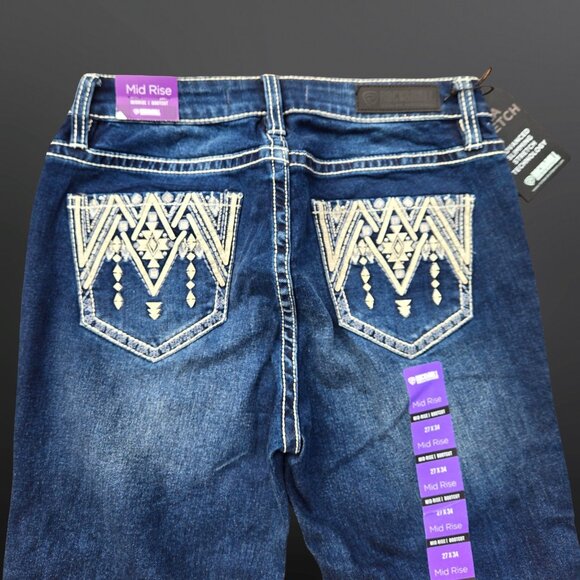 Y2K Deadstock Bootcut Jeans Rock & Roll Denim Size 27 Dark Wash Mid Rise - Picture 2 of 12